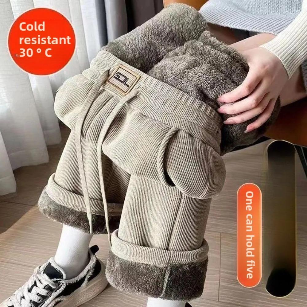 Толстые утепленные утолщенные брюки Зимние повседневные свободные брюки, подчеркивающие фигуру, прямые брюки Супер брюки