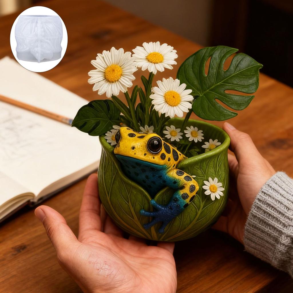 Форма для цветочного горшка DIY Силиконовая форма лягушки Гипсовая форма лягушки Изготовление для садового украшения Домашний декор Дизайн интерьера