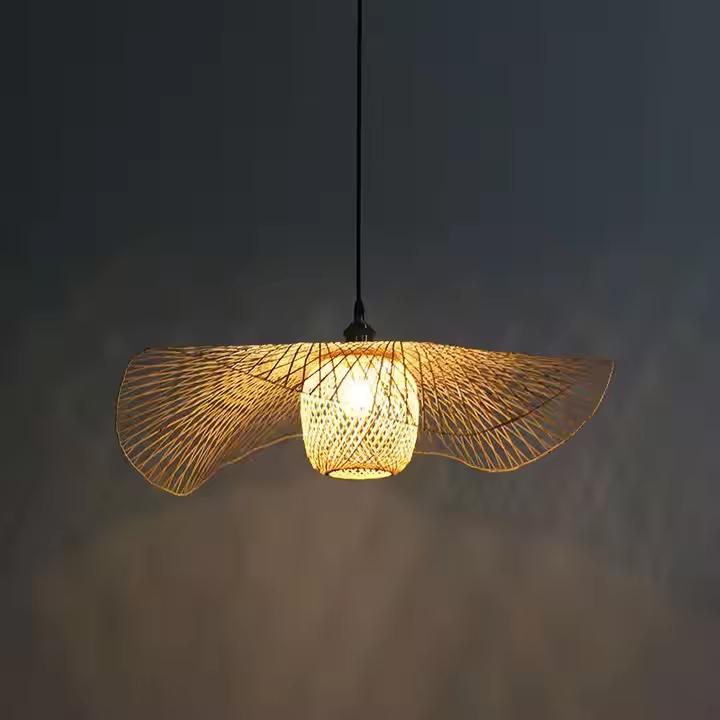 E27 Bamboo Hand Woven Chandelier Multi-size Shade Pendant Light Handmade Hanging LED Bamboo Lamp for Home Decoration