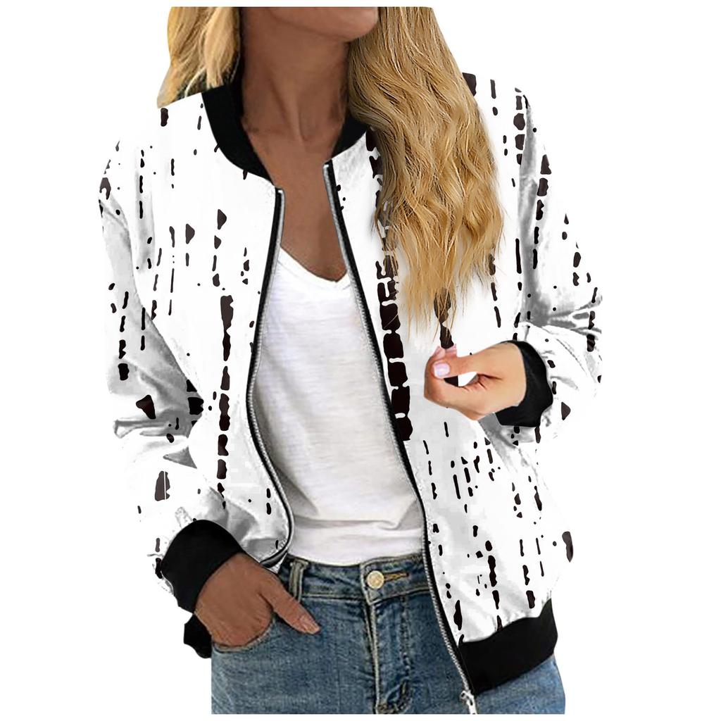 Jackets For Women Long Sleeve Lightweight Zip Up Cropped Fashion Print Outerwear Casual Quilted Jackets Whith Pockets
