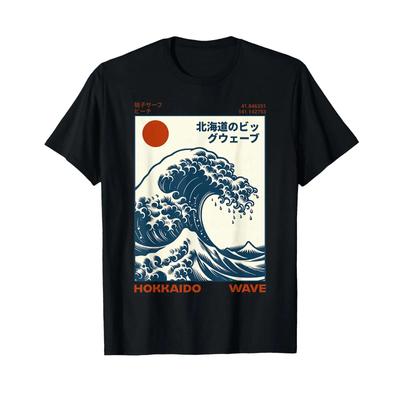 Hokkaido Wave Японская Винтажная Футболка винтажная Стиранная Эластичная Мягкая Удобная Дышащая дизайнерская одежда Унисекс Немного