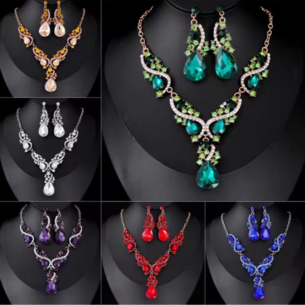 Shining Water Drop Necklace Earrings Set Exaggerated Women's Necklace  Jewelry Gifts
