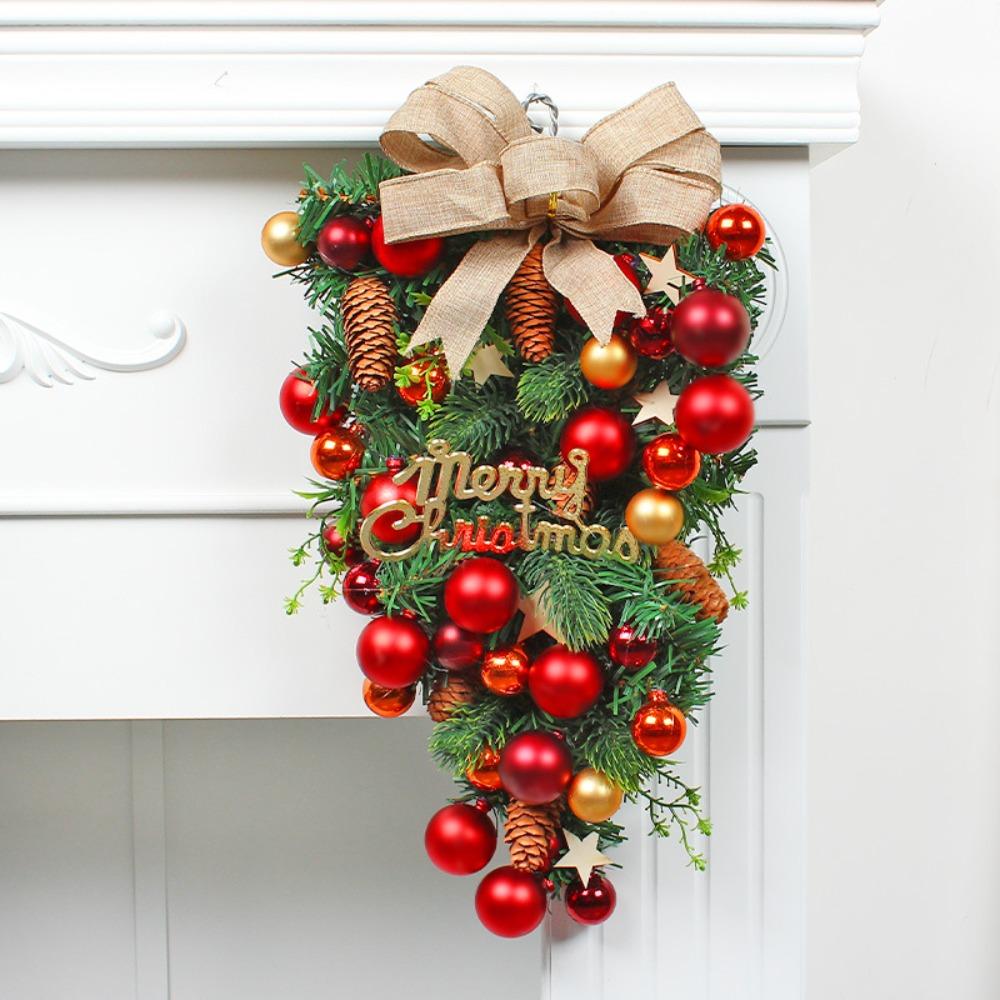 Bowknot Christmas Upside Down Tree Pendant Plastic Christmas Wreath Door Decoration Front Door