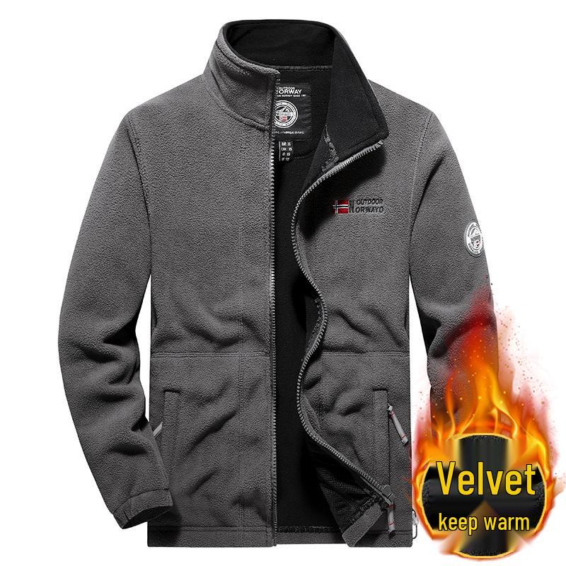 Мужская утепленная куртка на флисовой подкладке: Осень/Зима, Воротник-стойка, Большой размер, Модная верхняя одежда