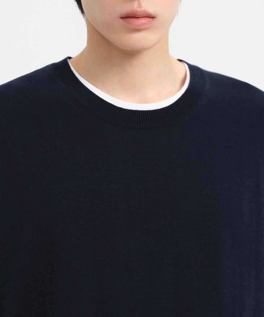 MUSINSA STANDARD Washable Supima Cotton Crew Neck Knit [Navy]