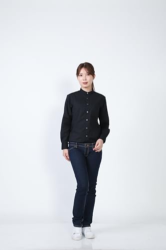 Семь Униформ GH7021-9 Рубашка Оксфорд с длинным рукавом и воротником-стойкой, Черная, SS