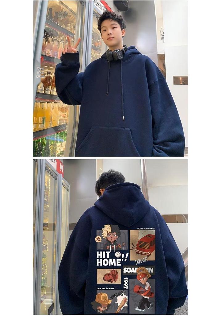 Trendy Brand Men's Hooded Sweatshirt - Pure Cotton, Loose Fit, Spring/Autumn, American/European Size, Casual Pullover Jacket