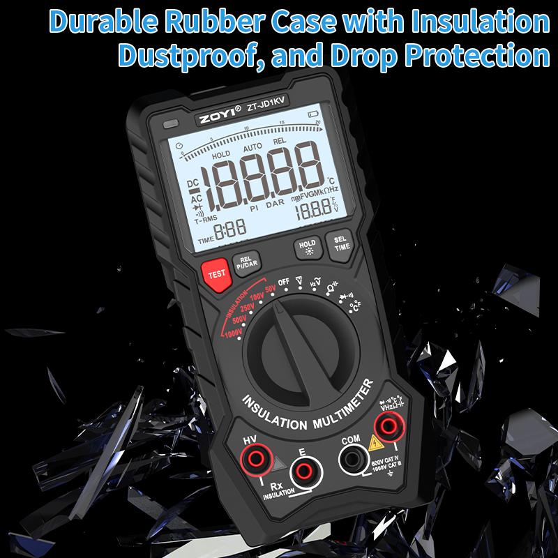 ZOYI 1KV Rechargeable Insulation Resistance Tester, High Precision Digital Megohmmeter, Multifunctional Megger Multimeter