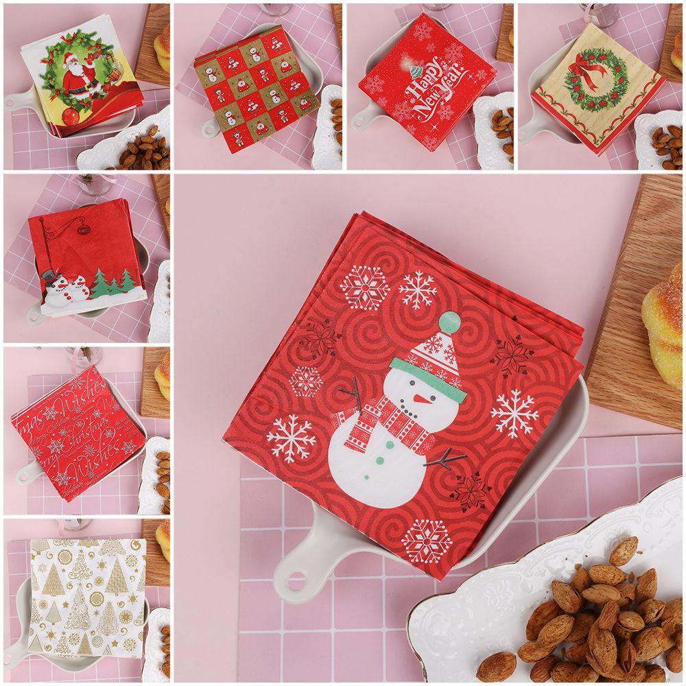 20pcs Home Decorative Santa Claus Cute Christmas Decoration Towel Printing Paper Napkin Serviette