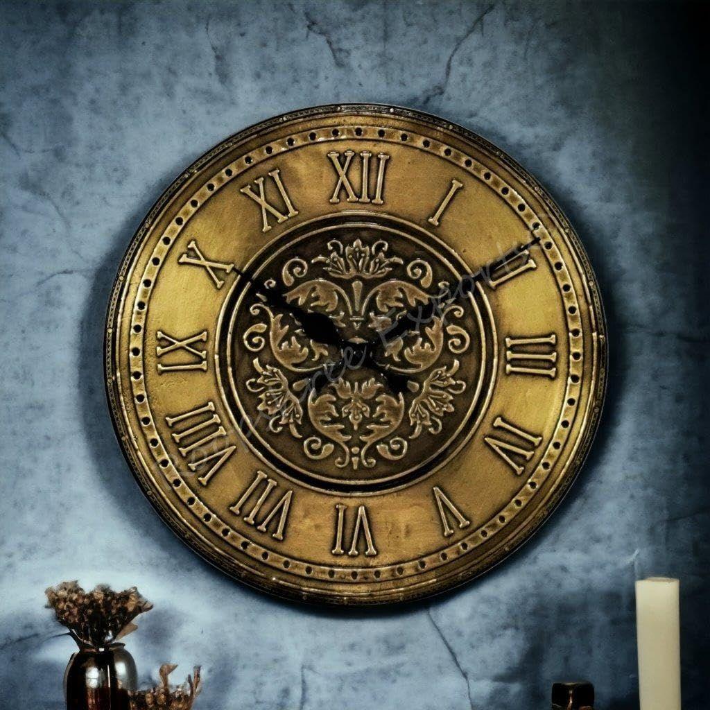 Handicraft Decorative Wooden Brass Inlay Artware/Handcrafted Fleur De Lis Design Wall Art Clock