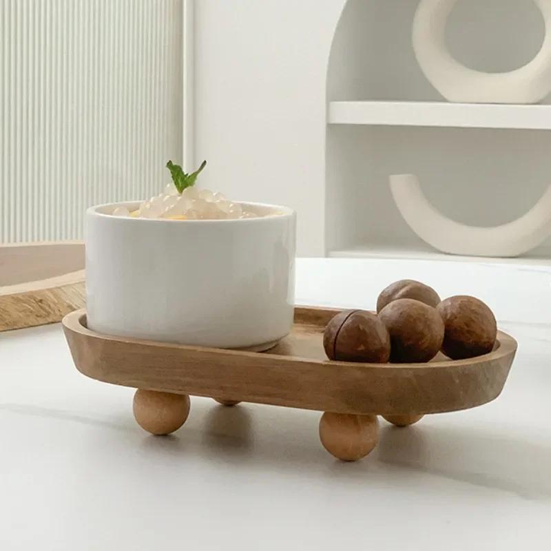 Creative Wooden Tray Cake Dessert Plate Restaurant Home Wooden Tray Round Elliptical Aromatherapy Ornament Tray