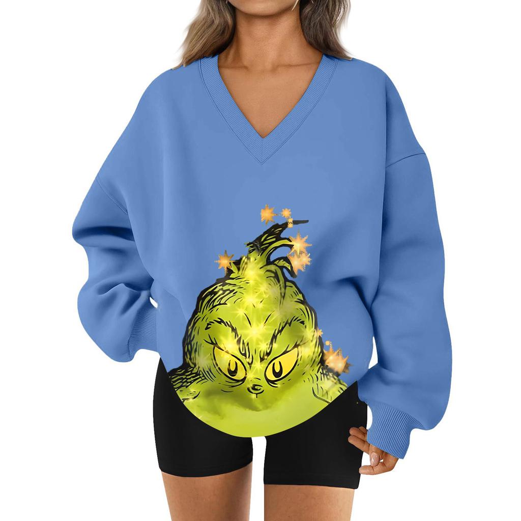 Women's Loose And Comfortable Letter V-neck Sportswear Long-sleeved Sweatshirt Daily Matching Clothes