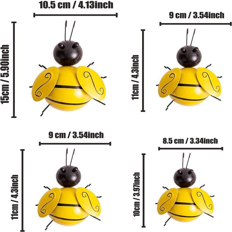 4 шт. Металлический декор на стену в виде шмеля, 3D железная пчела, художественная скульптура, настенный декор, металлическое настенное искусство для улицы