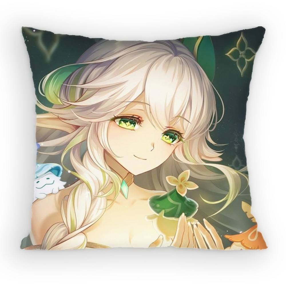 Lesser Lord Kusanali Nahida Pillow Case Antidustmite Pillowcase Invisible zipper silky short plush Sofa cushion cover