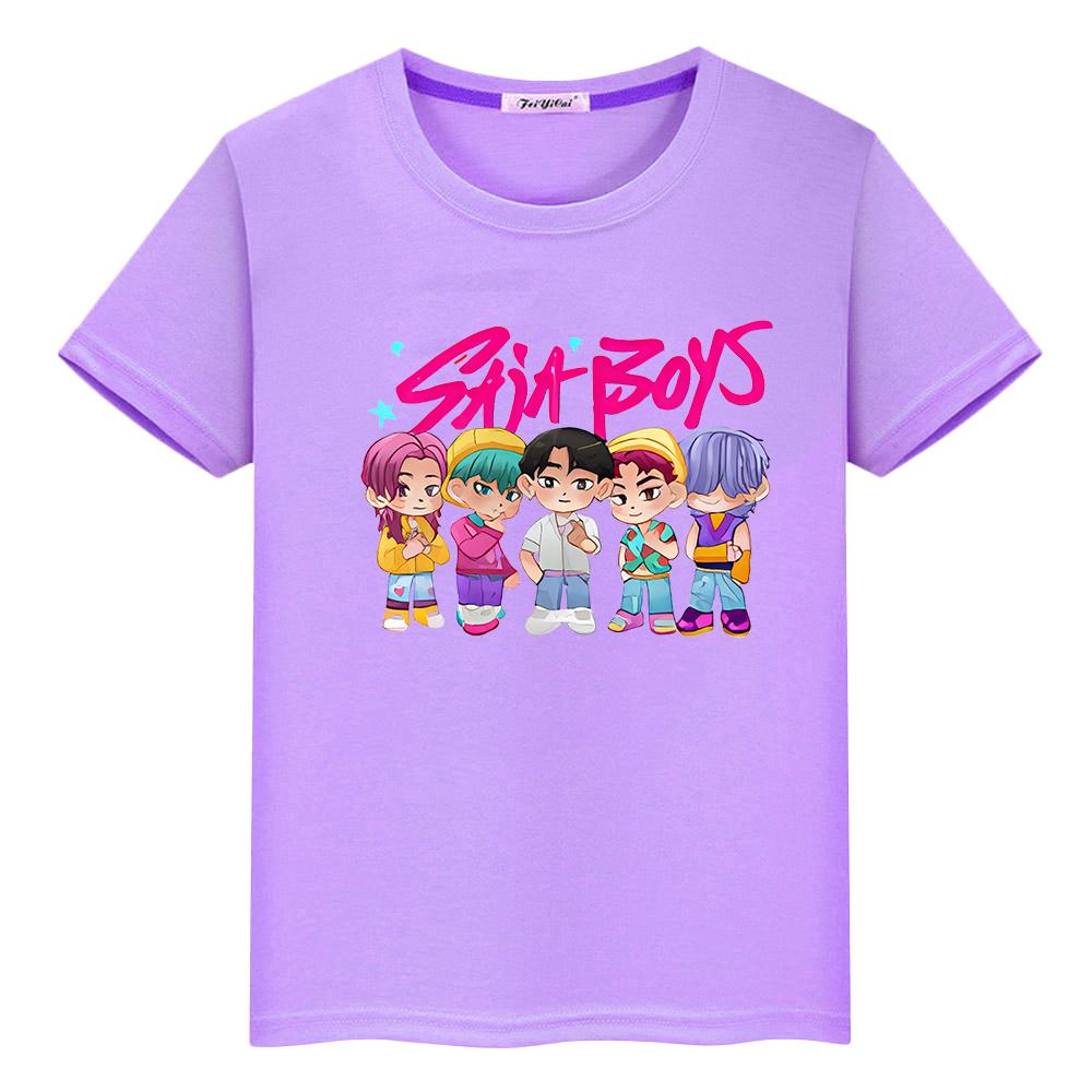 Футболка для детей мальчика 10 лет Saja Boys Принт Милые Топы y2k kpop охотники на демонов Kawaii Футболки 100%Хлопок аниме Короткая одежда для девочек