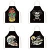 Женский кухонный фартук в стиле панк-скелет с принтом, водонепроницаемый, устойчивый к кулинарному маслу, льняной фартук с защитой от пятен, фартук шеф-повара, чистящие средства