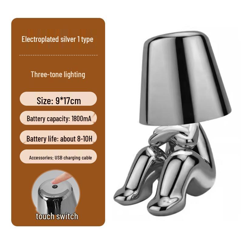 Creative Thinker Electroplated Gold Table Lamp: Rechargeable Night Light & Bedroom Ornament