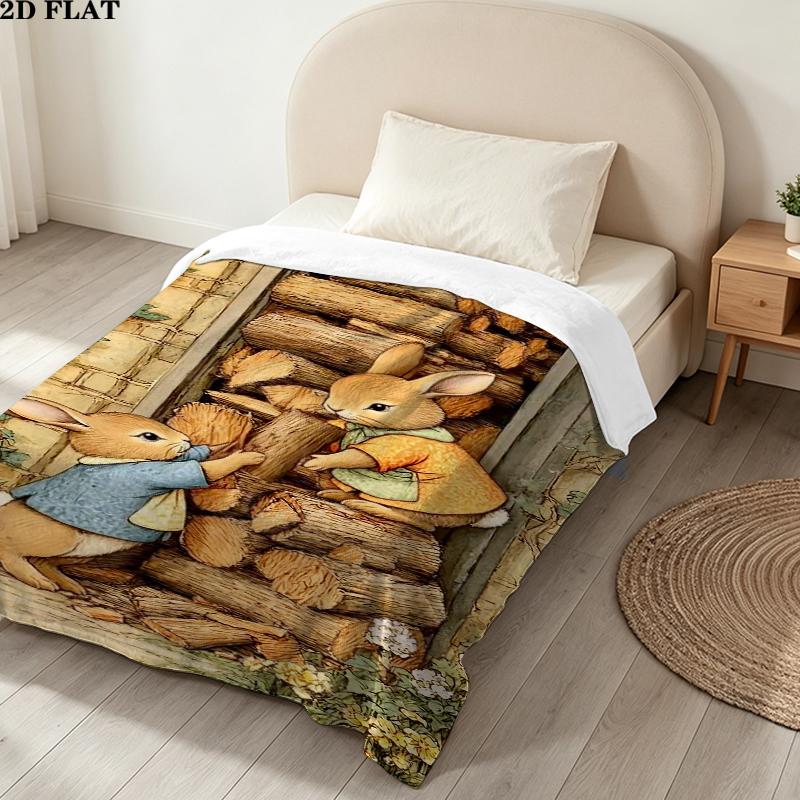 Tale Peter Rabbit Print Flannel Blanket, High quality Comfortable for All Seasons, Home Decor, Warmth and Comfort, Perfect for Christmas Gifts