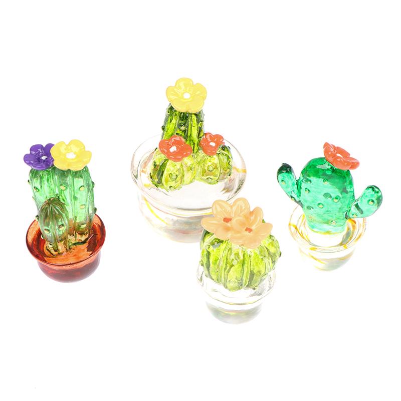 Glass Cactus Figurines Ornaments Mini Bonsai Decor Cute Miniature Desktop Craft