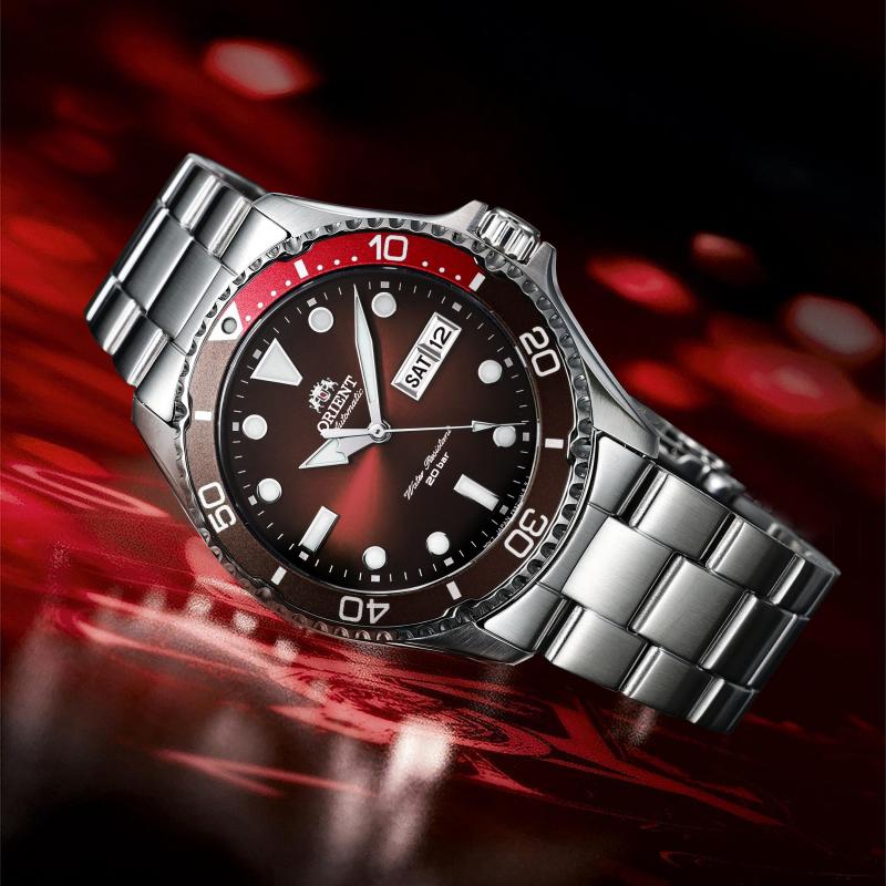 Механические часы Orient Зеленый Submariner Полностью автоматические часы Модные спортивные часы для дайвинга Круглые с метками Градиентно-красный RA-AA0814R19B