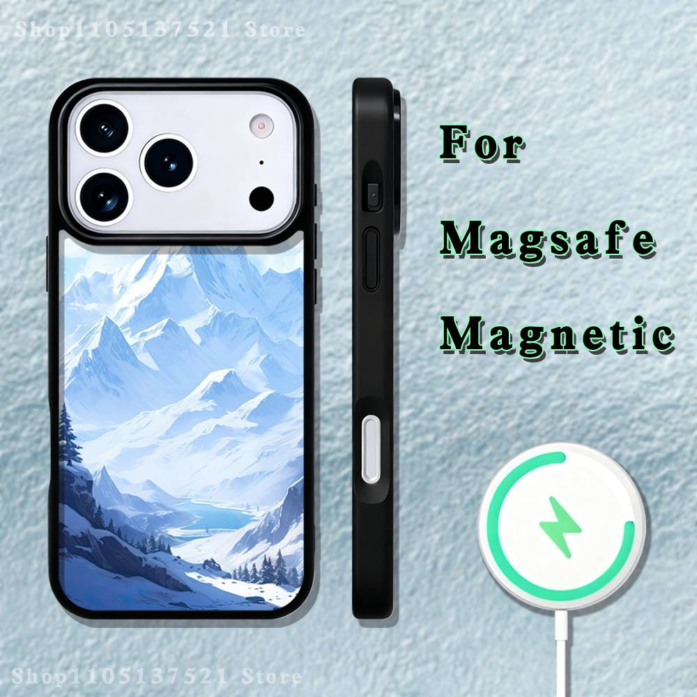 Snow Mountain Scenery Design Phone Case iPhone 17,16,15,14,13,12,11,Pro,Max,Plus,Mini,SE4,E Magnetic Magsafe Wireless Charging