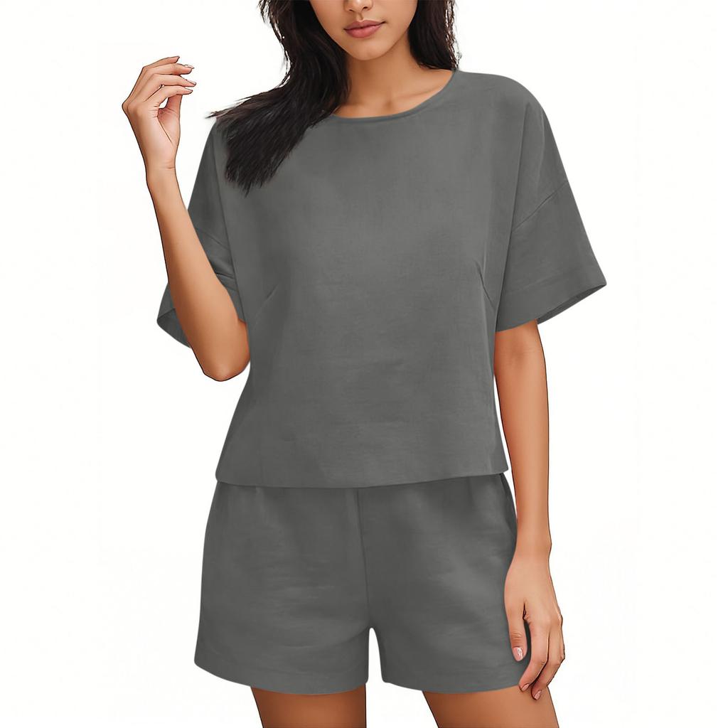 Модный женский повседневный летний комплект: топ с круглым вырезом и свободные шорты разных цветов