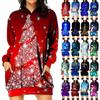 Women's  Fashion Christmas Printed Hooded Long Sleeve Mid-length Pockets Top