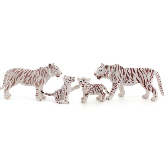4 шт., набор миниатюрных фигурок белого тигра, имитация детского тигра, украшение для стола, реалистичные статуи диких животных, статическая модель из ПВХ, орнамент