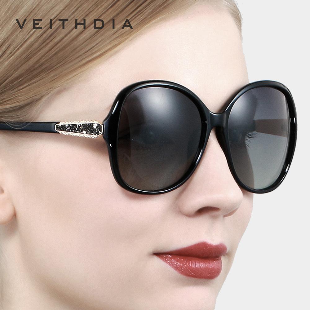 Women's diamond-studded polarized round-frame sunglasses, TR90 material, shade 30