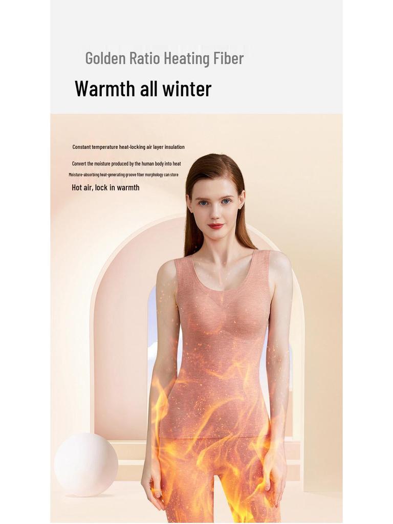 Женский бесшовный комплект из кашемира и шелка: жилет и кальсоны с встроенным бюстгальтером - на флисовой подкладке и плотный для осени