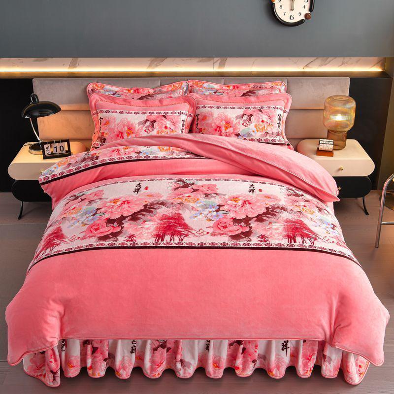G5Z9 Jin Double-Sided Thickened Velvet Four-Piece Bedding Set for Weddings