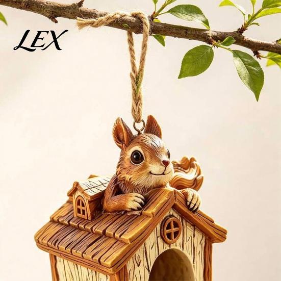 Patio Bird Feeder Resin Squirrel Feeder, Outdoor Hanging Weather Resistant House Garden Wild for Backyard Decoration Shaped
