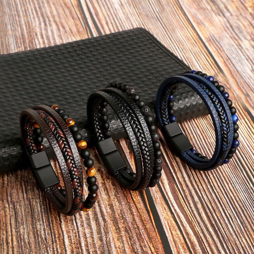 Elegant For Women Magnet Bohemia Leather Men Bracelets Beaded Wristband Korean Bangles