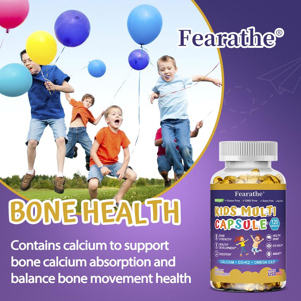 Children's compound soft capsules, improve digestive health, promote calcium absorption for bones, 120 capsules.