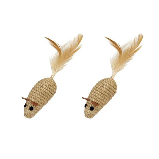 Natural Sisal Toy for Cats Handwoven Sisal Balls Mice Toys with Feather/Bell Interactive Cat Scratcher Chew Toy for Kitten Kicker