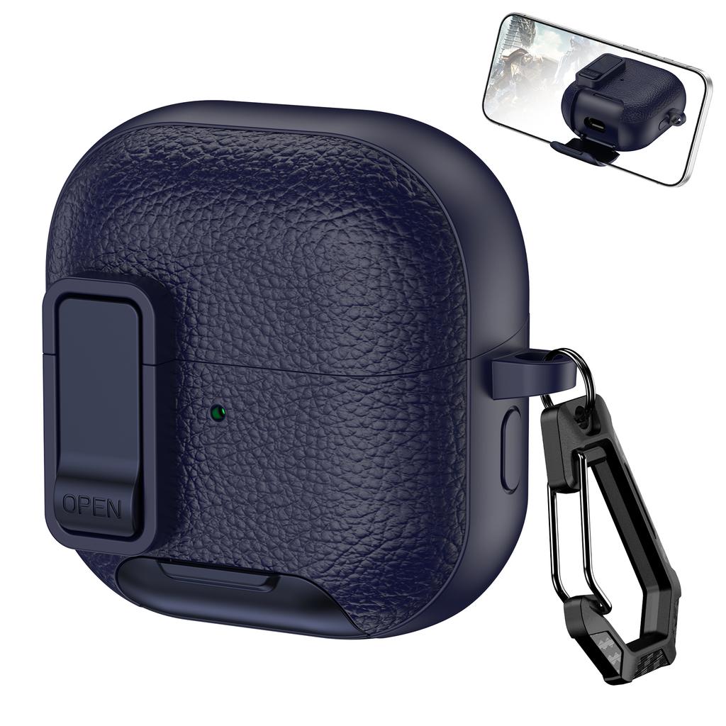 Защитный чехол для Huawei FreeClip 2 с текстурой кожи, дизайн с замком, чехол для беспроводных наушников с функцией подставки для телефона/Пряжкой