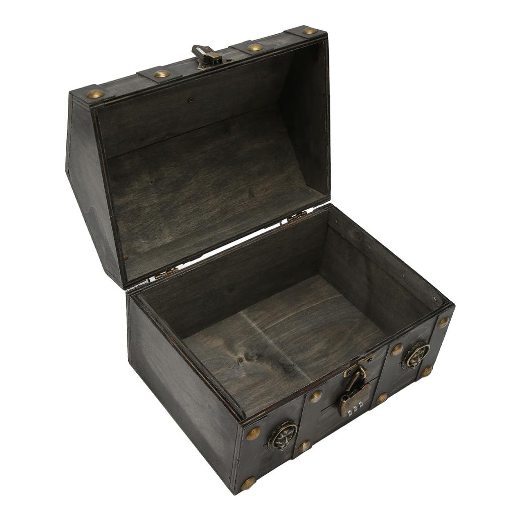 Wooden Treasure Chest Boxes Hand Crafted Vintage Wooden Box with Mini Metal Lock for Storing