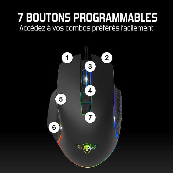 Souris Gamer - Spirit Of Gamer - PRO M1 - RGB Filaire - 8000 DPI - 7 Boutons Programmables