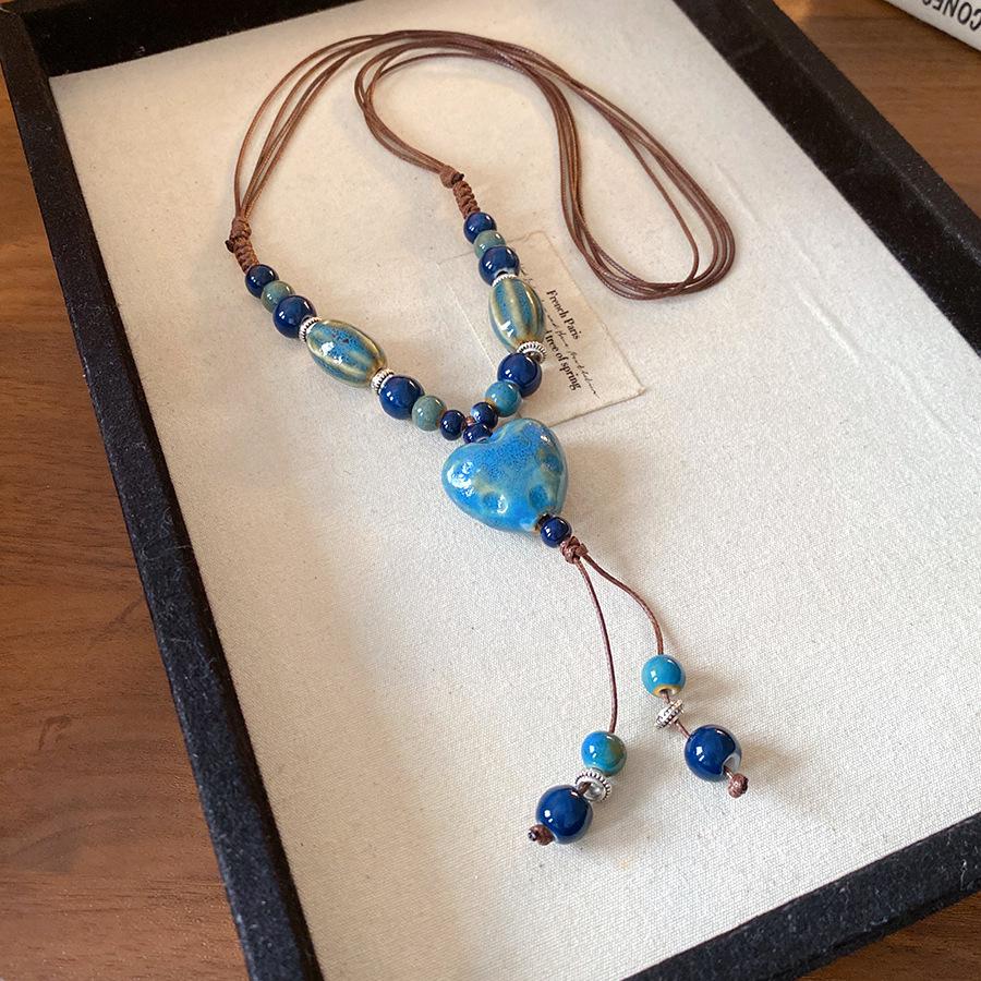 Винтажное богемное этническое ожерелье с подвеской из керамических бусин