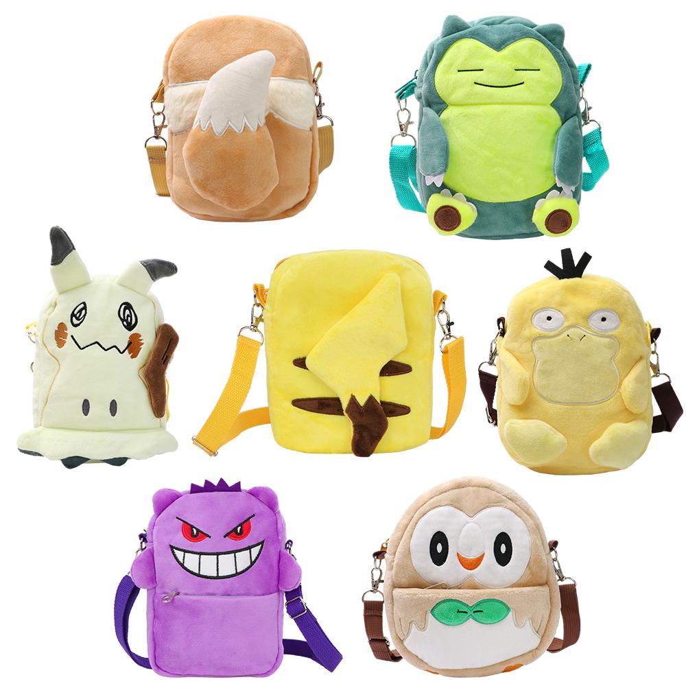 Gengar Lucario Mimikyu Snorlax Plush Shoulder Bags Psyduck Rowlet Pikachu Toys Kawaii Anime Peluche Dolls Gifts