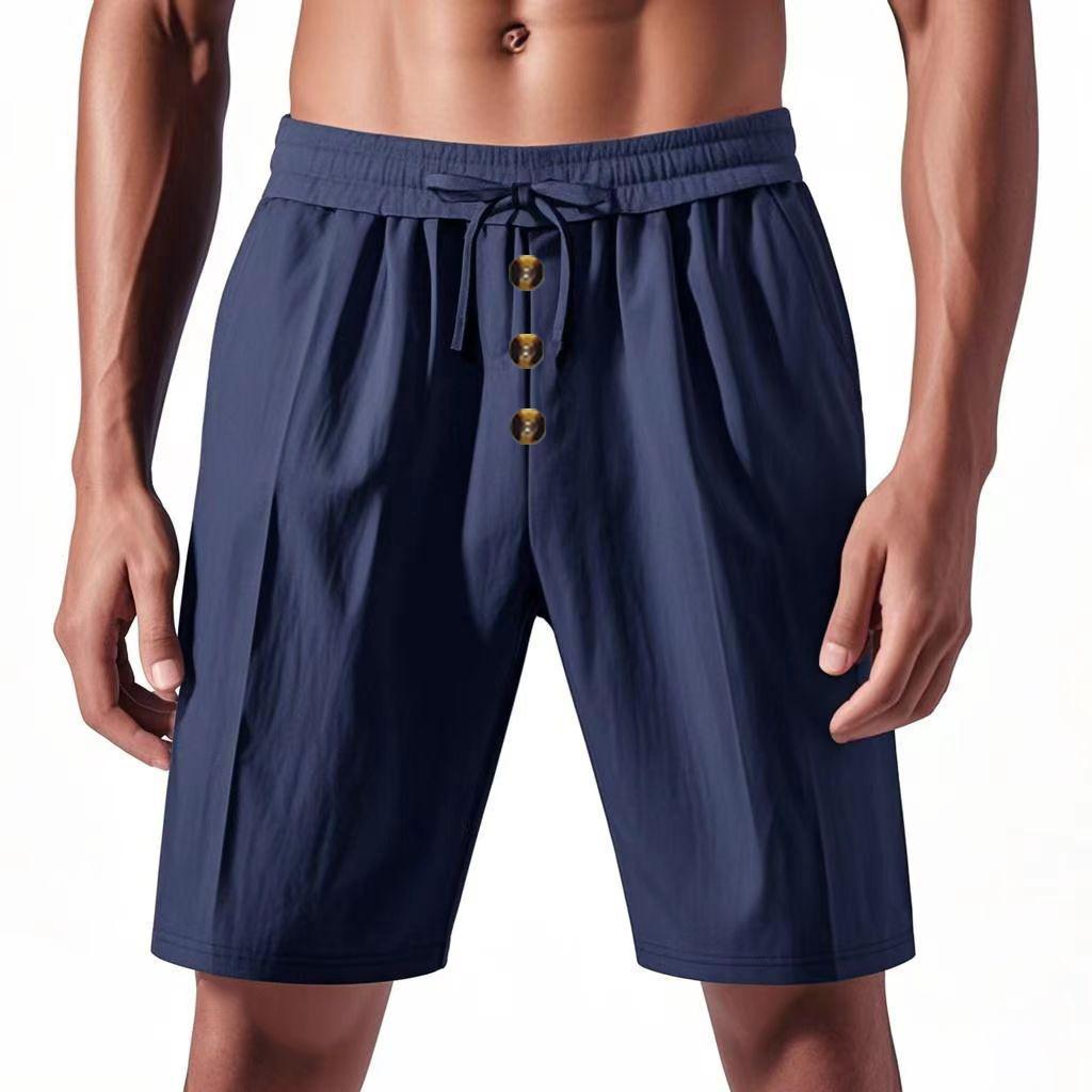 Men's Linen Trousers Summer Shorts Beach Casual Loose Straight Five Sports Shorts Man