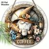 Christmas Hot Cocoa Wooden Sign with Coffee Theme - Warm Winter Navidad Round Sign with Gnome Pattern - Ideal for Front Door, Wall Decor
