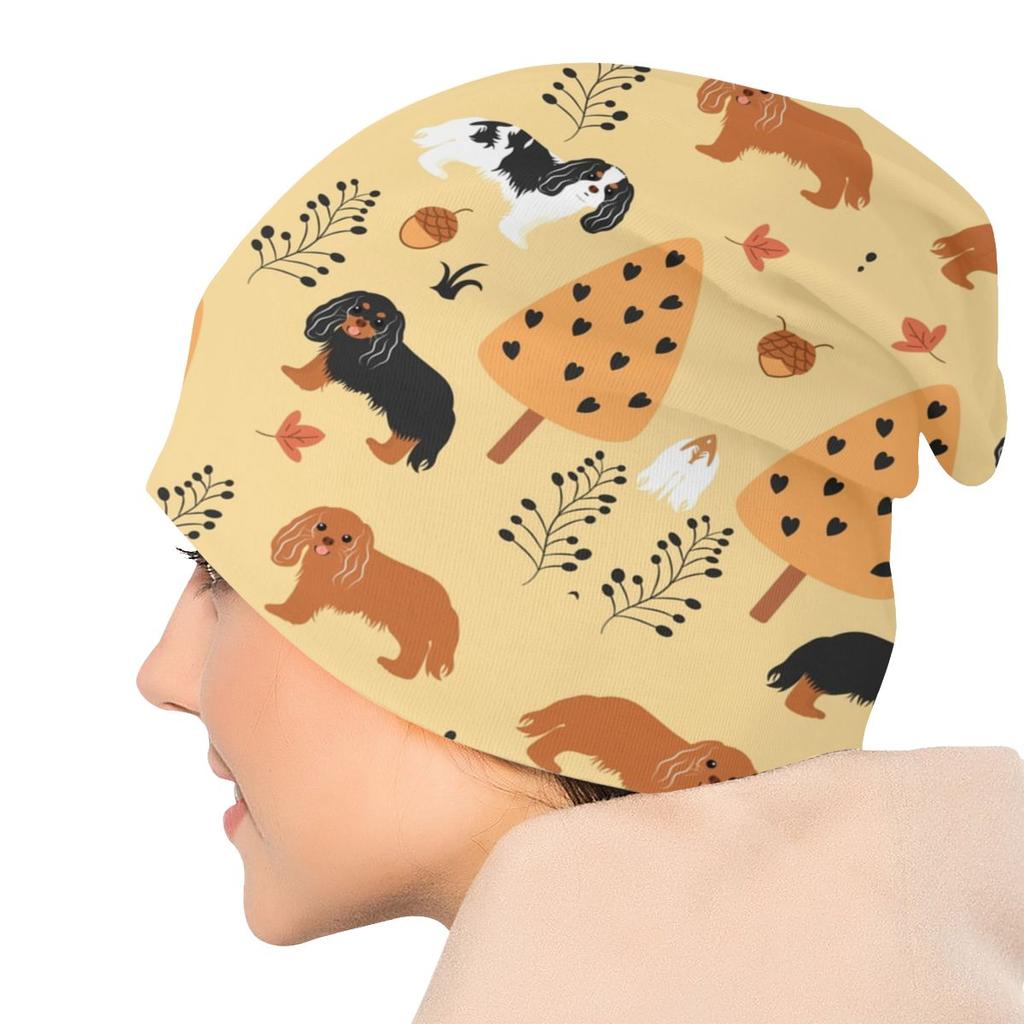 Кавалер-кинг-чарльз-спаниель, осенние шапочки Skullies, унисекс, женская зимняя шапка с напуском, шапка-бини с мультяшной собакой, вязаная шапка, лыжная кепка