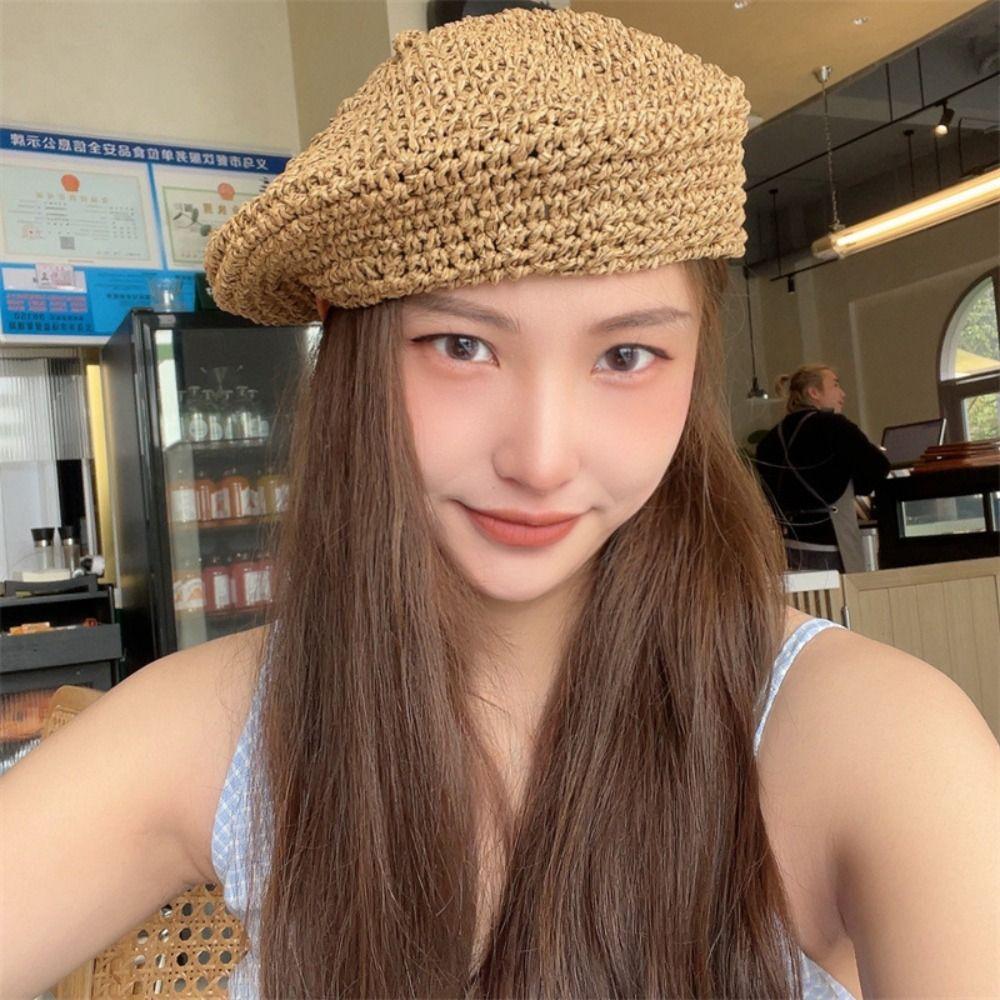 Summer Weave Cap Handmade Painter Hat Fashion Straw Beret Girls