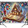 Charming gingerbread house Christmas background with candy canes and trees - polyester fiber photography background festive