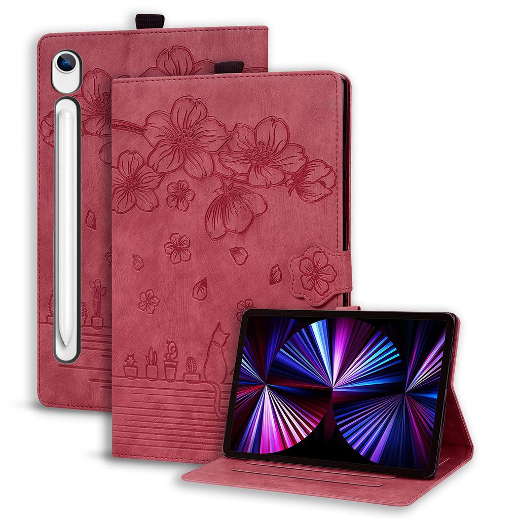 Чехол-книжка для Samsung Galaxy Tab S10 Lite / Tab S10 FE / Tab S9 FE Слот для карт Кожаная подставка Чехол-книжка Цветочный кот