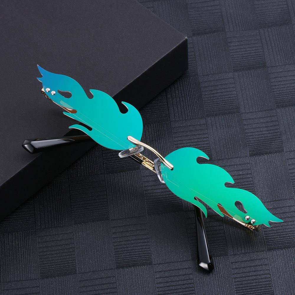 Streetwear Trending Eyewear Fire Flame Rimless Wave Sun Glasses Fashion Sunglasses