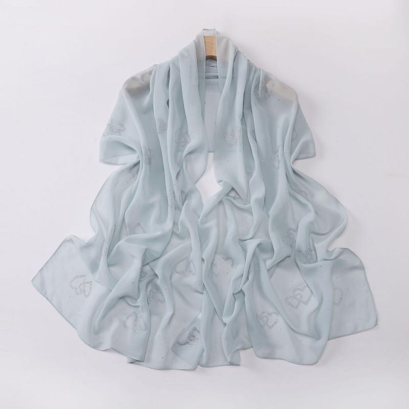 Chiffon Long Scarf Double Heart Rhinestone Ethnic Headscarf For Women