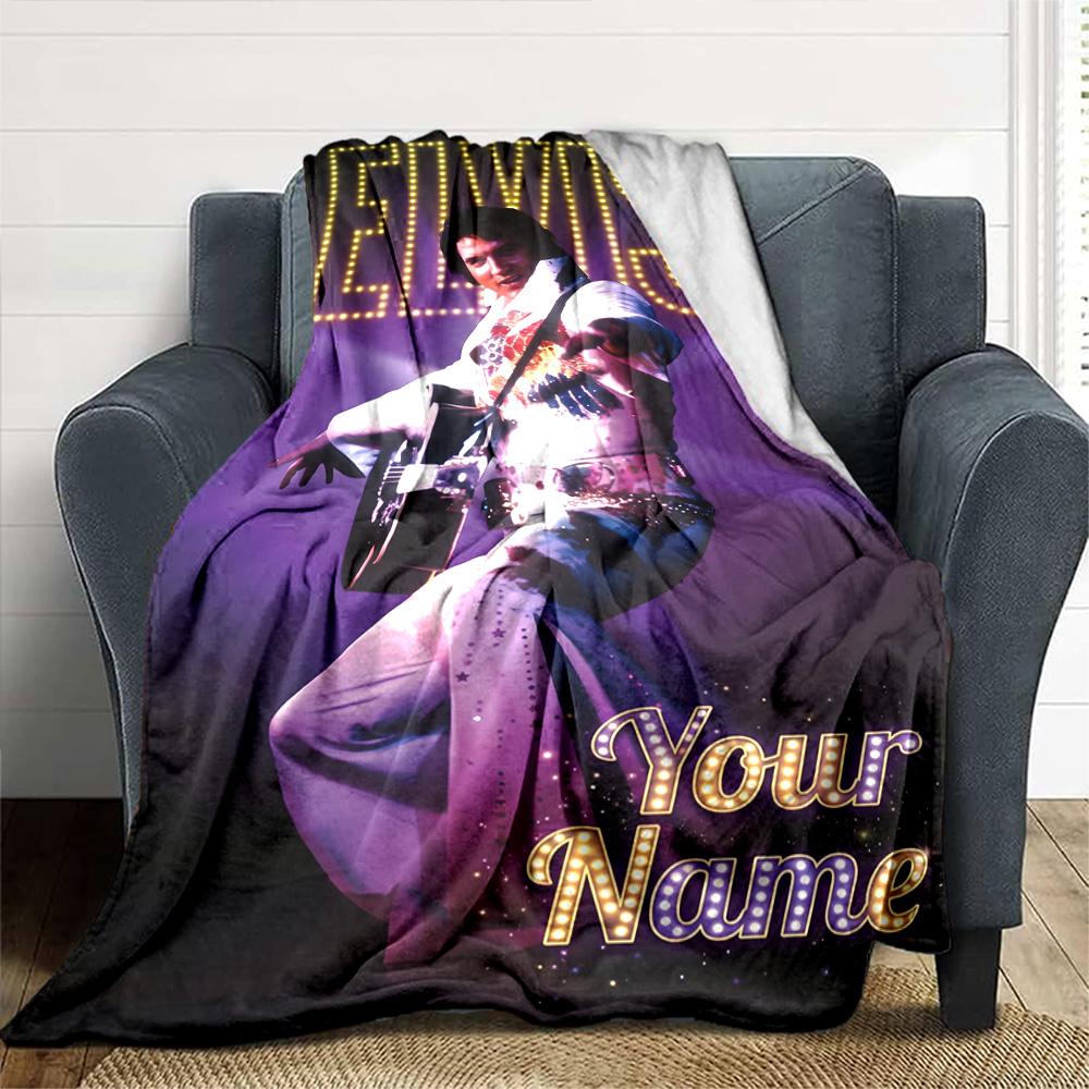 Elvis Presley Customize Your Name Blanket Throw Customizable Blanket Ultra-Soft Perfect for Office Office Chair Picnics Bed Ideal for All Seasons