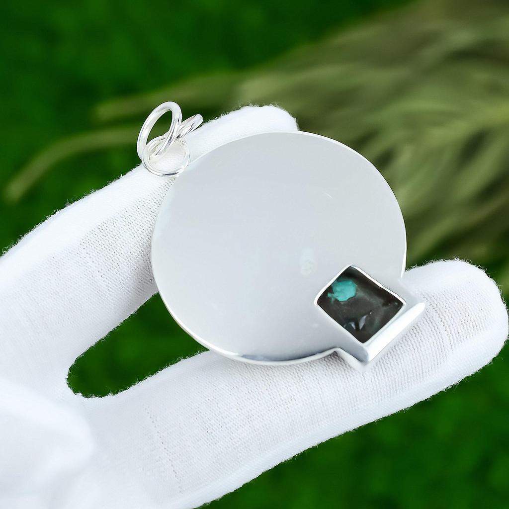 925 Sterling Silver Radiant Natural Tibetan Turquoise Wife New Pendant Jewelry